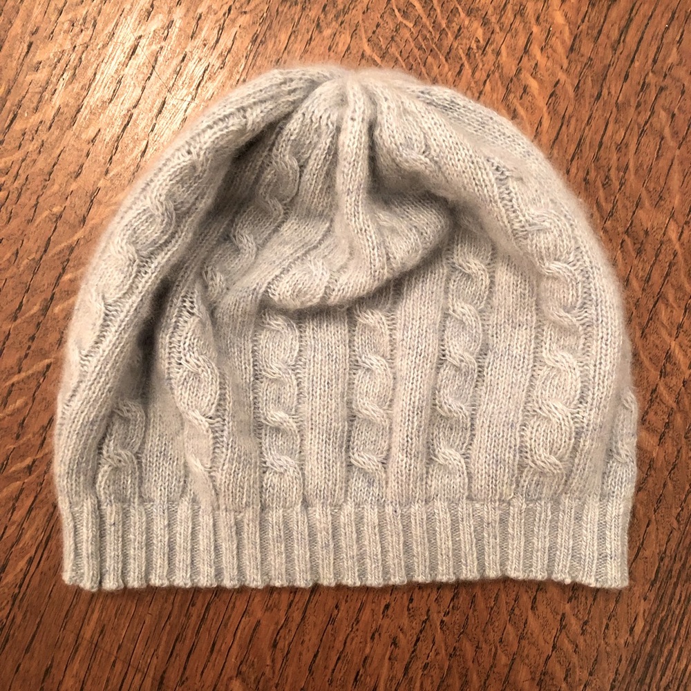 Portolano Cable Knit 100% Cashmere Beanie EUC Light Blue Anthropologie